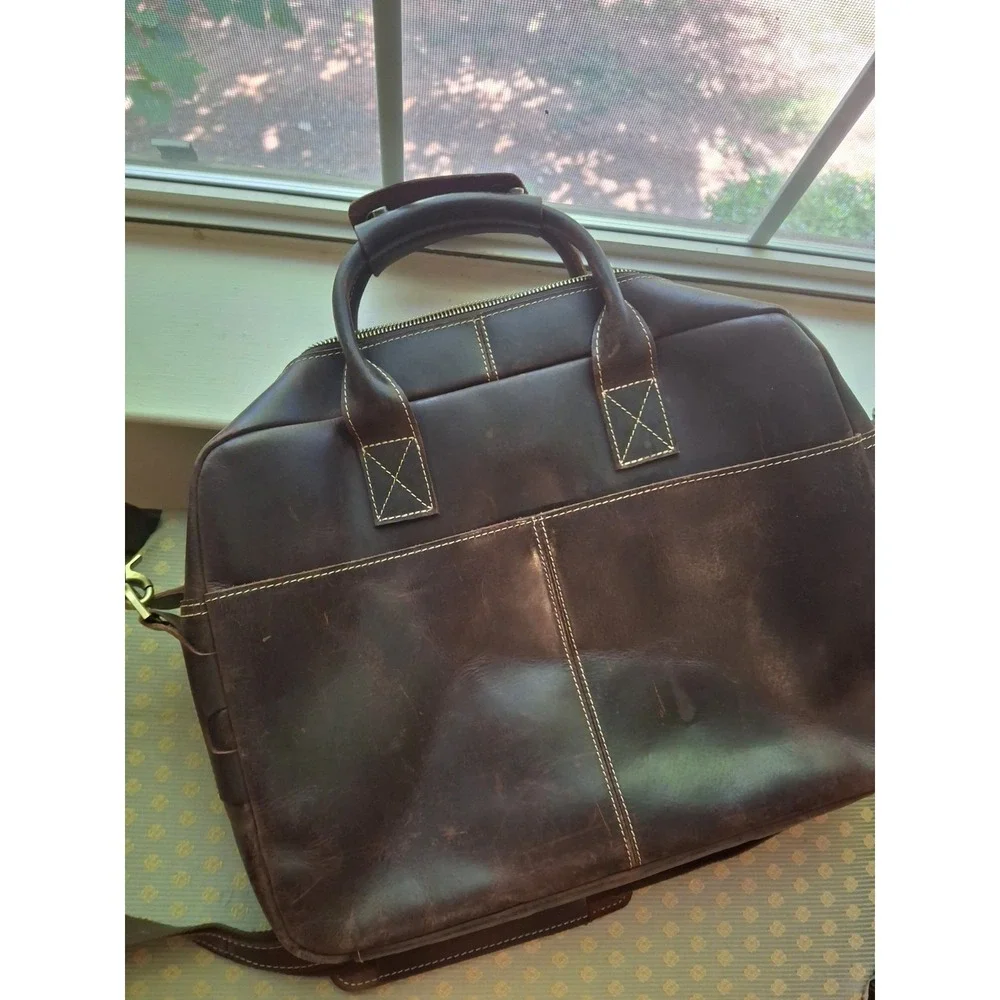 Men's Brown Distressed Leather Laptop Messenger Bag